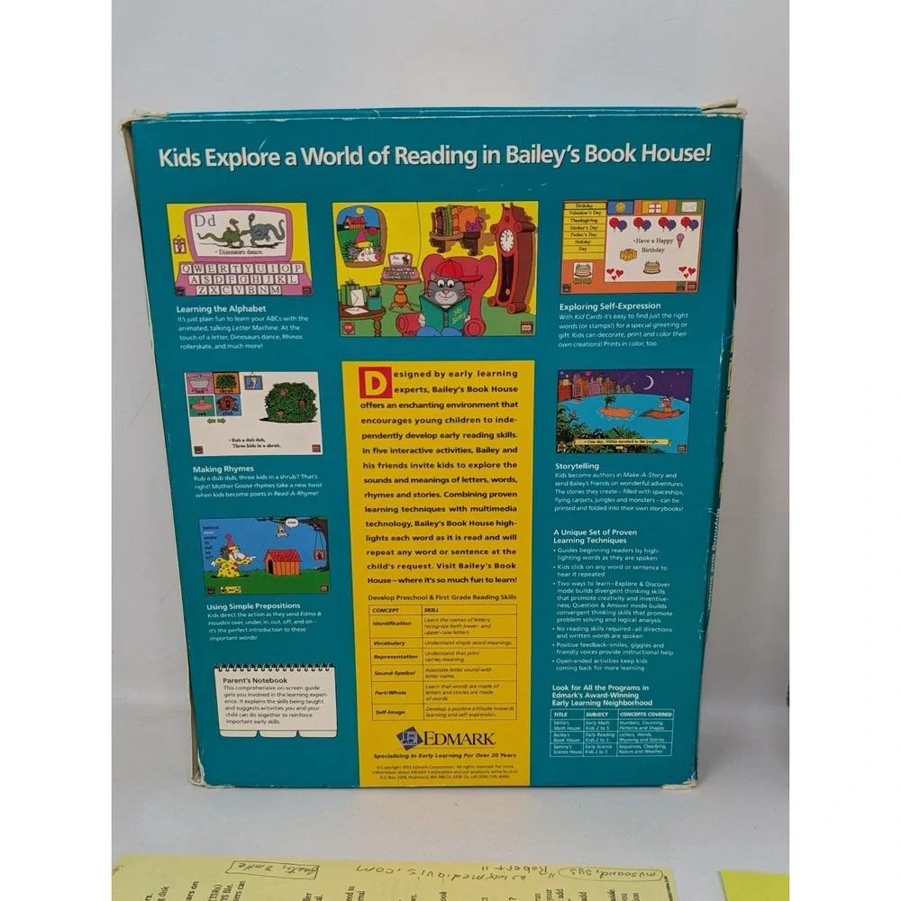 Vintage‎ Bailey's Book House Edmark Kid's PC Game Big Box Floppy Complete 90s